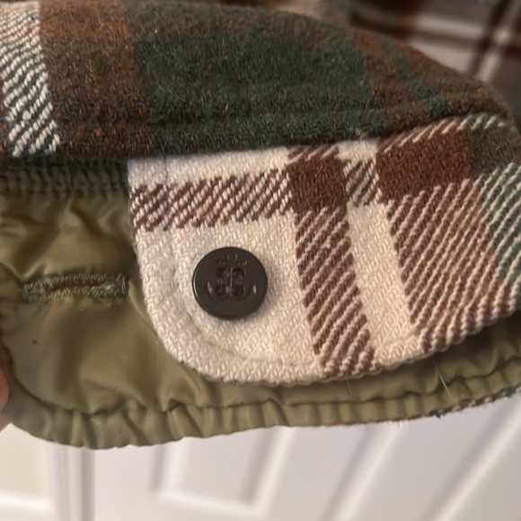 Green Brown White Plaid Heavy Flannel Button Up Fall Winter Shirt Blouse Top - Picture 12 of 12